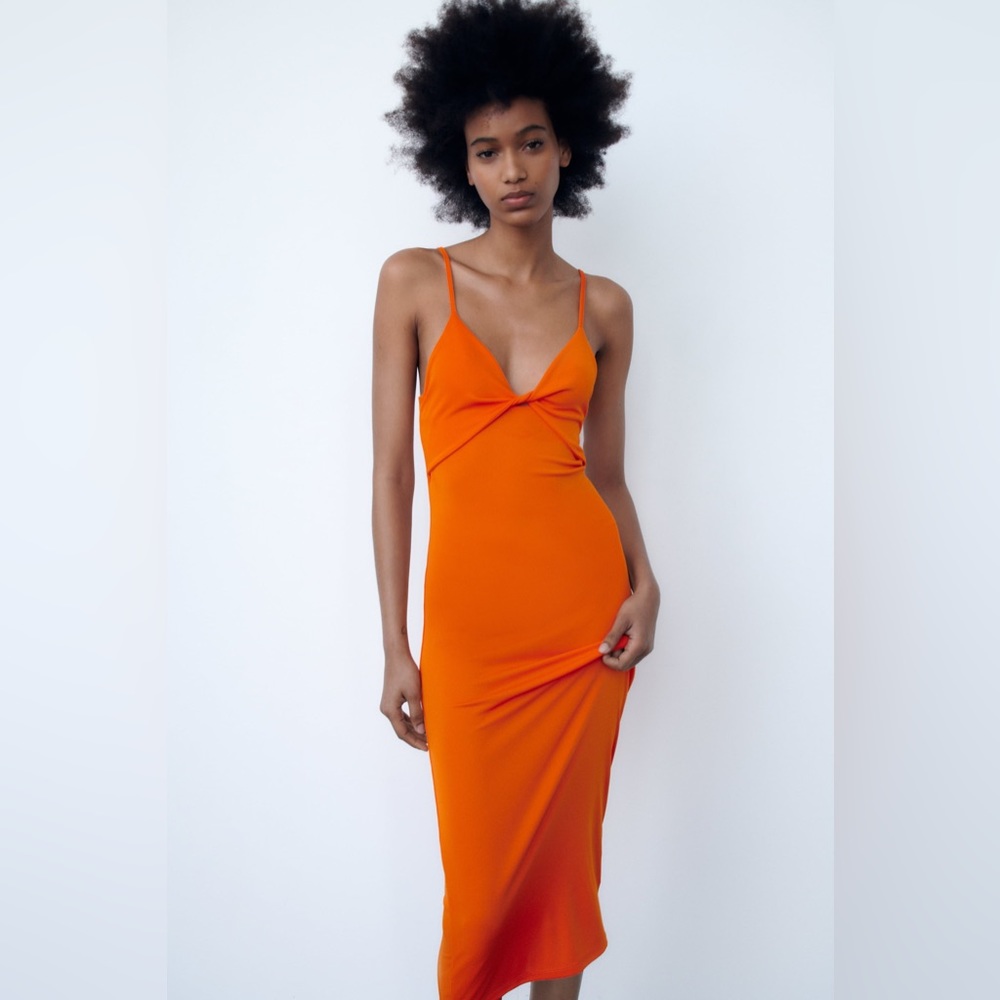 NWT Orange Cutout Midi Dress